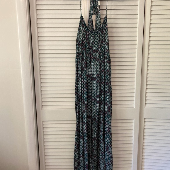 Women's ROXY A-Line Green Geo Print Midi Sundress Button Front Soft Size Med - Picture 2 of 7